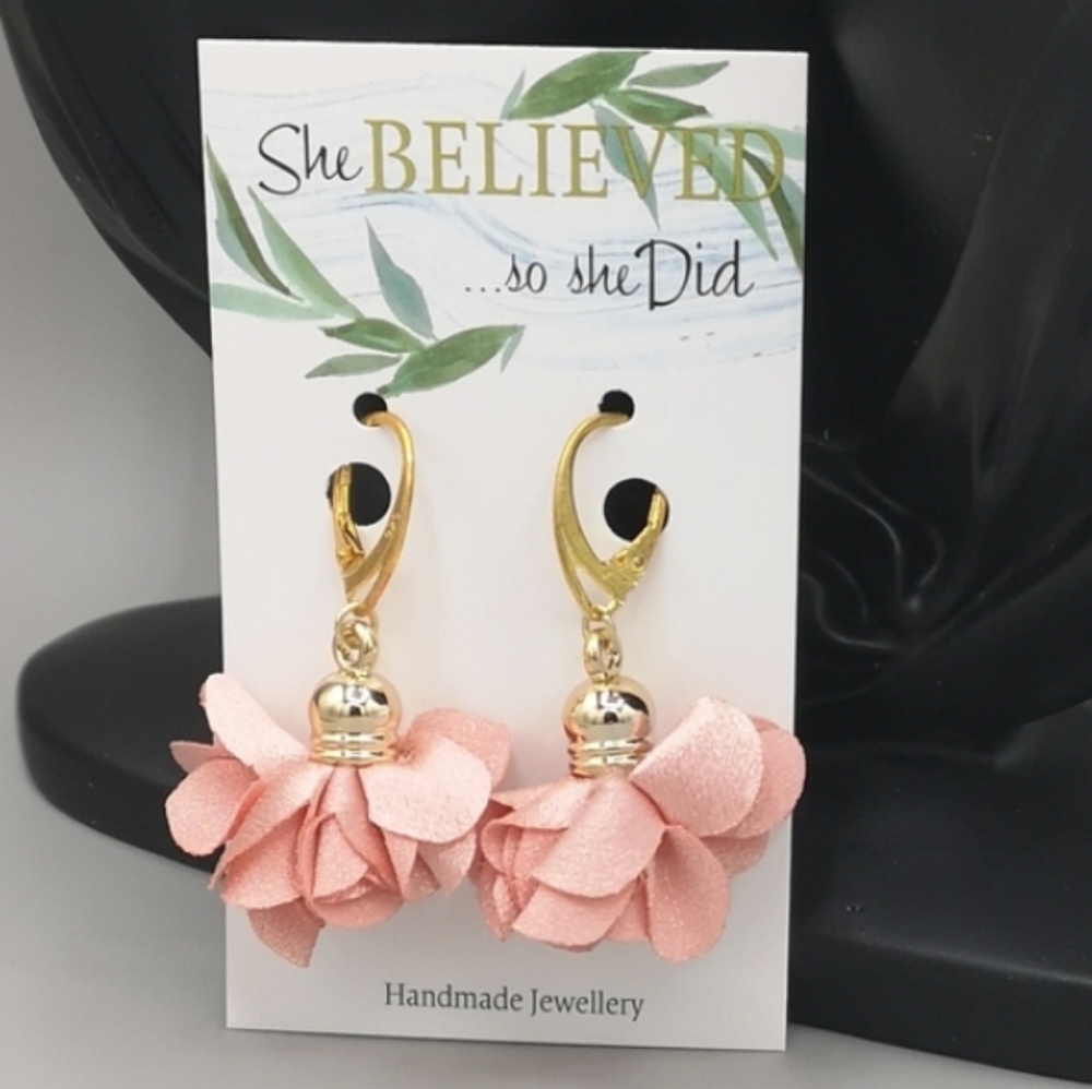 Petal Pink Satin Flower Fluff Earrings
